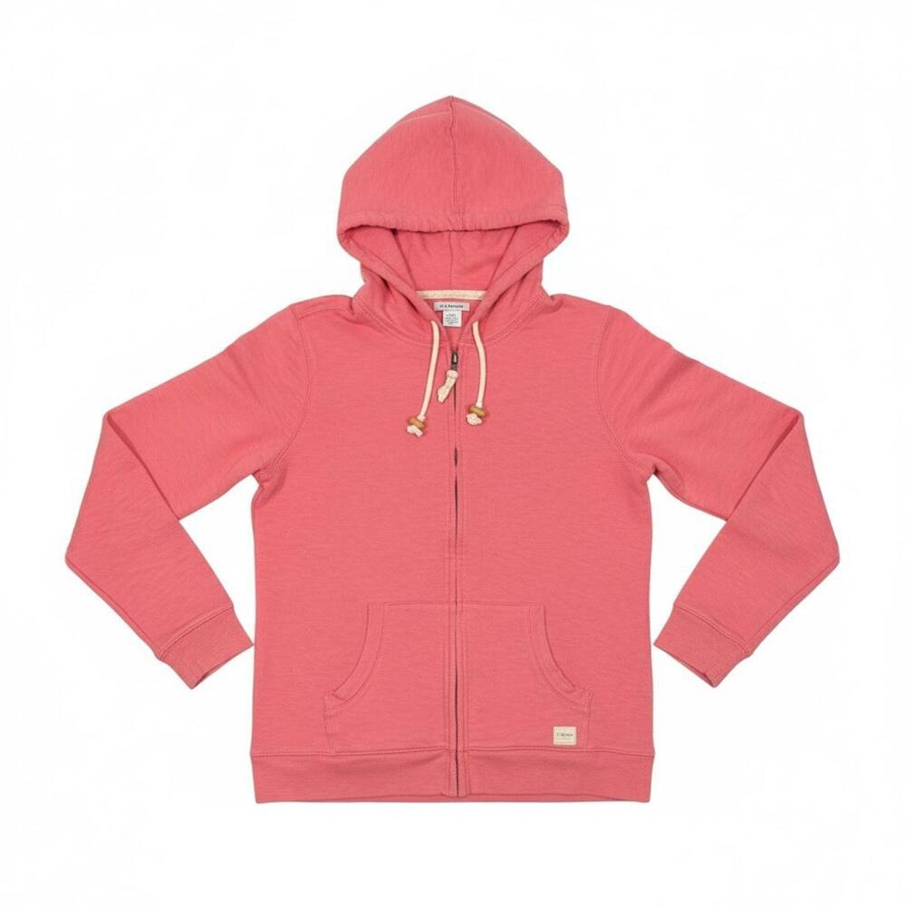 LL Bean 1912 Hoodie Sweatshirt Womens Size S Pink Full Zip Lightweight Athletic